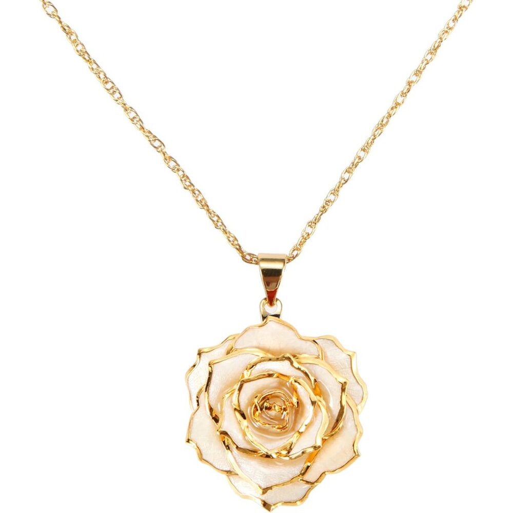 Women's Alive White Rose Dipped Adjustable Chain Pendant Fashion Necklace